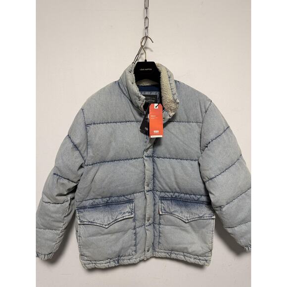 Levis Strauss Jacket Mens Small Light Wash Denim Down Puffer Coat RDS Warm - Picture 4 of 14